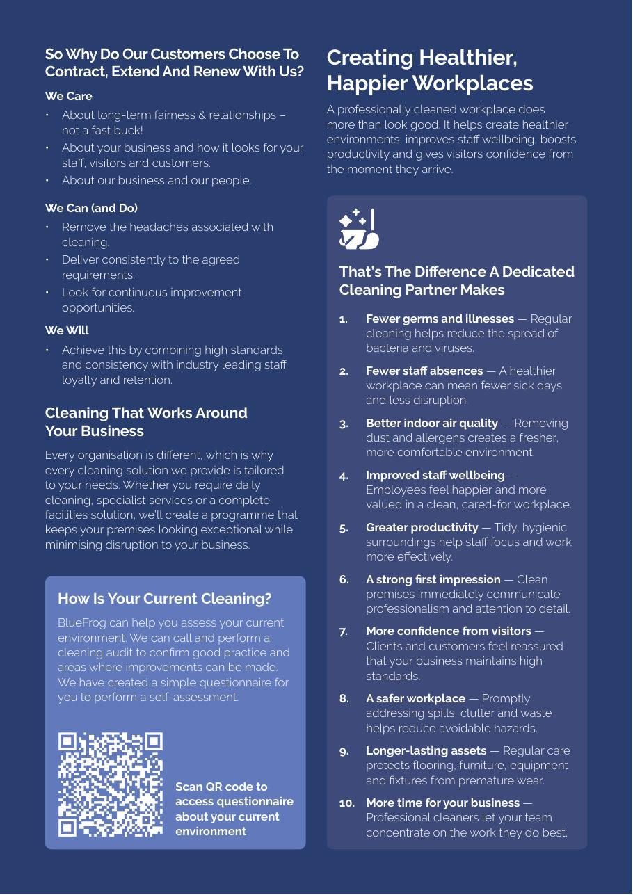 BlueFrog brochure – page 3 of 4 BlueFrog Cleaning brochure page 3