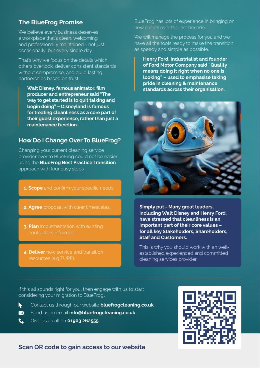 BlueFrog brochure – page 4 of 4 BlueFrog Cleaning brochure page 4